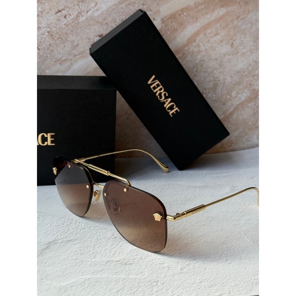NEW Versace VE2296 Aviator Sunglasses in Gold Brown - Picture 2 of 7